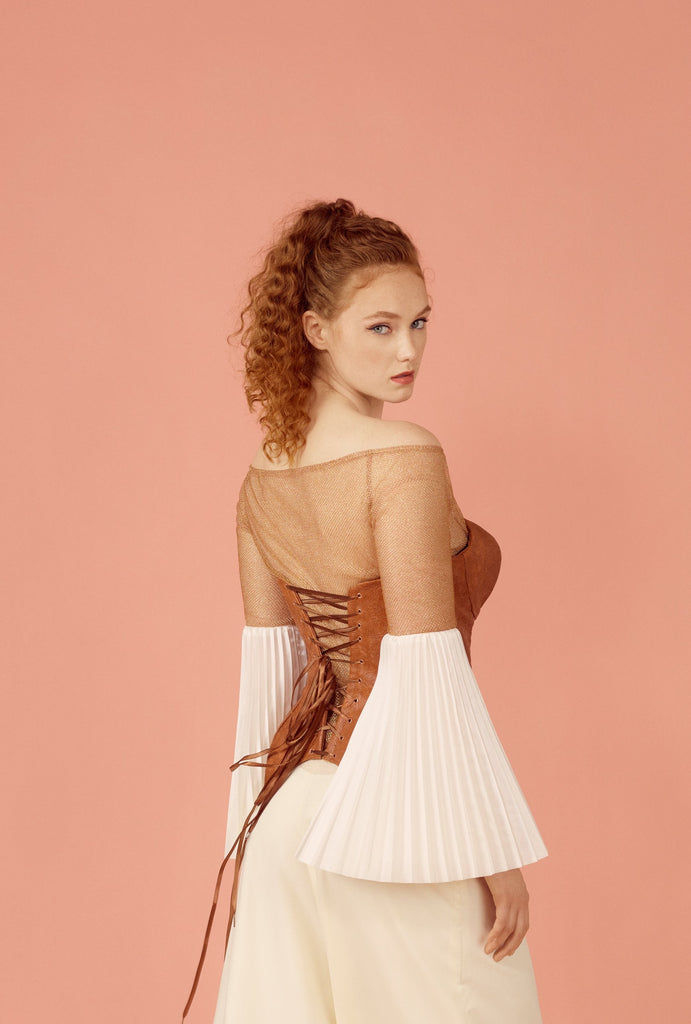 Back view of brown lace up corset